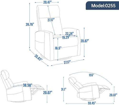 Trustyue Swivel Rocker Recliner Chair, 360° Swivel Recliner with Heat and Massage, Rocker Recliner Nursery Glider Chair with Side Pockets for Living Room (Brown, Fabric)