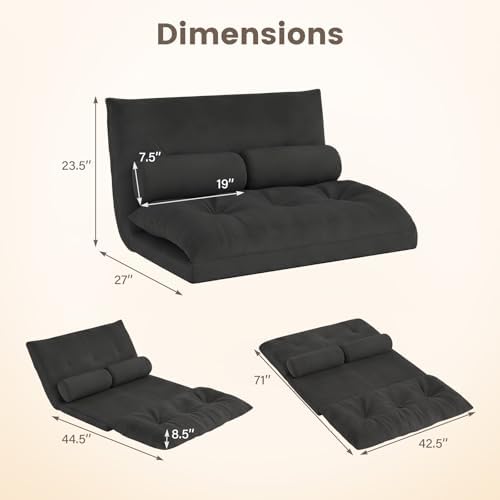 GIANTEX Adjustable Floor Sofa Couch with 2 Pillows, Multi-Functional 6-Position Foldable Lazy Sofa Sleeper Bed, Multi-Functional Suede Floor Seating for Reading Gaming (Black)