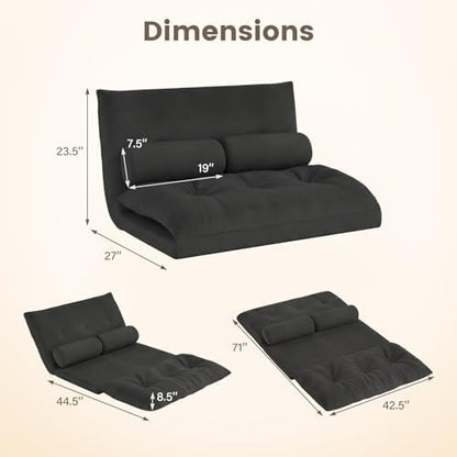 GIANTEX Adjustable Floor Sofa Couch with 2 Pillows, Multi-Functional 6-Position Foldable Lazy Sofa Sleeper Bed, Multi-Functional Suede Floor Seating for Reading Gaming (Black)