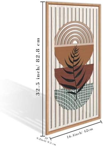 IARTTOP Framed Boho Mid-Century Modern Wood Wall Art 16x32 Inch Large Bohemian Abstract Geometric Wooden Wall Decor Minimalist Brown Green Plant Decor for Bedroom Living Room Dining Room Set of 3