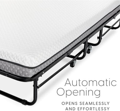 Milliard Deluxe Diplomat Folding Bed with Mattress for Adults, Twin Size, Portable Foldable Bed with Luxurious Memory Foam Mattress & Super Strong Frame, 75” x 38", Fold Up, Roll Away, & Hideaway
