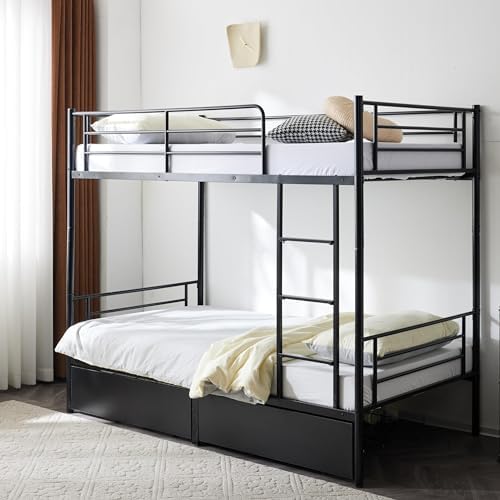 Karl home Black Bunk Bed Twin Over Twin with 2 Storage Drawers
