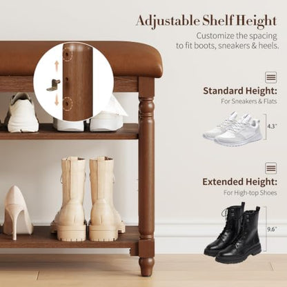 Yoobure Shoe Rack for Entryway - 39.4" Wood Shoe Storage Bench with Cushion