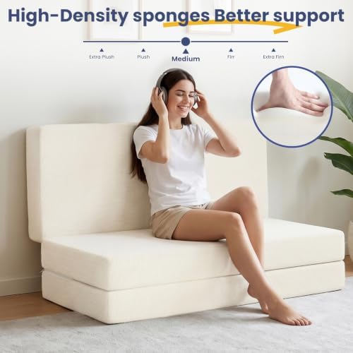 JUIKURY Cool & Breathable Chenille 6 Inch Memory Foam Foldable Futon Sofa Bed with Handles & Non-Slip Bottom, Covertible Sofa Bed for Guest, Camping, Dorm