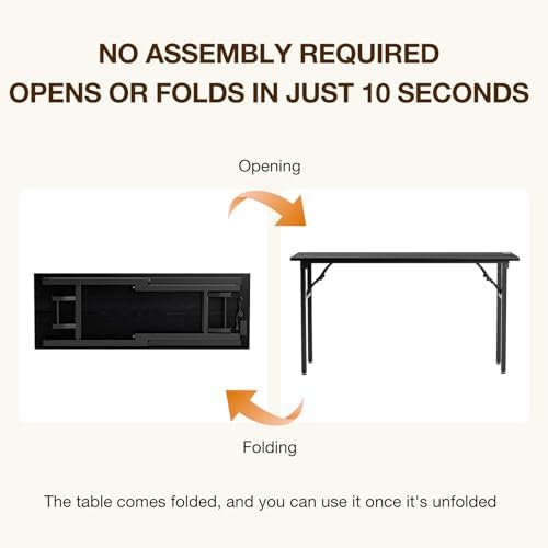 TEMI Long Computer Desk Folding Table - No Assembly, Compact 55.1" Foldable Desk with Power Outlets & USB Charging Port, Portable Lagre Office Desk, Study Table for Narrow Spaces, Dark Oak