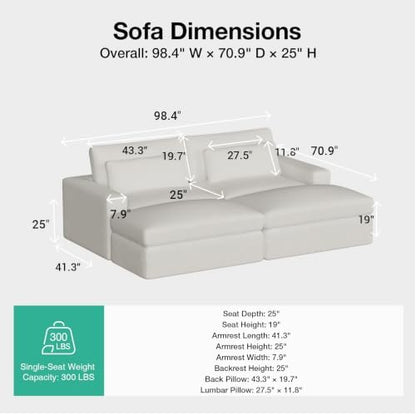 Novilla 98" Deep Seat Modular Sectional Sofa, Removable Washable Covers, U Shape Cloud Couch with Lumbar Pillows, Chenille Boneless Sectional Couch Beige, No Assembly Required