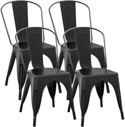COSTWAY Stackable Metal Dining Chairs Set of 4 with Back, Indoor & Outdoor