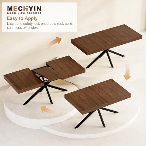Extendable Dining Room Table for 4-6-8, Large 55''-70.9'' Wood Rectangle Expandable Dining Table with Hidden Storage, Space Saving Farmhouse Kitchen Table for Dining Room Kitchen Office,Walnut