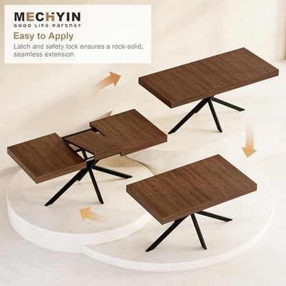 Extendable Dining Room Table for 4-6-8, Large 55''-70.9'' Wood Rectangle Expandable Dining Table with Hidden Storage, Space Saving Farmhouse Kitchen Table for Dining Room Kitchen Office,Walnut
