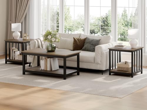 Large End Tables Living Room Set of 2 with Storage Shelf
