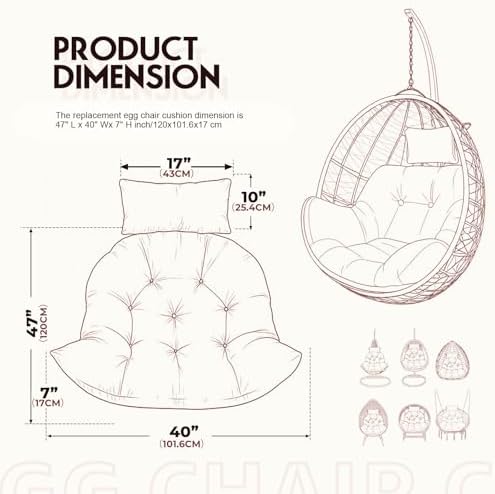 DANGHOOGY Thickened Egg Chair Cushion, 47x40x7, 9 Pounds Red