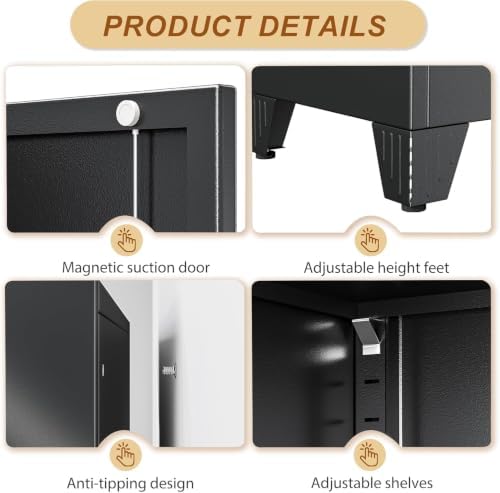 79" Metal Storage Locker Cabinet with Lock and 5 Adjustable Shelves,Steel Lockable Garage Tool Cabinet, File Cabinet,Kitchen Pantry Cabinet for Home,Office,Garage,School,Warehouse Black