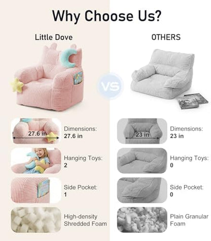 little dove Kids Bean Bag Chair with 2 Plush Toys, Comfy Bean Bag Sofa