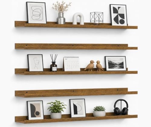 36inch Long Floating Shelves for Wall Decor, 5-Set Shelves with Lip, Brown