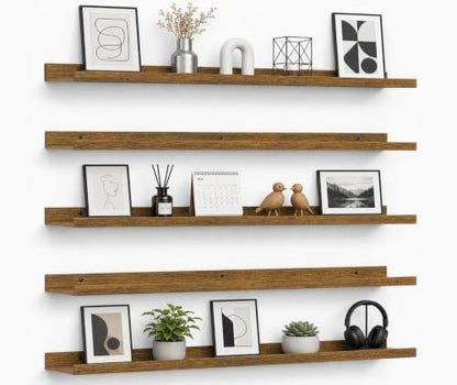 36inch Long Floating Shelves for Wall Decor, 5-Set Shelves with Lip, Brown