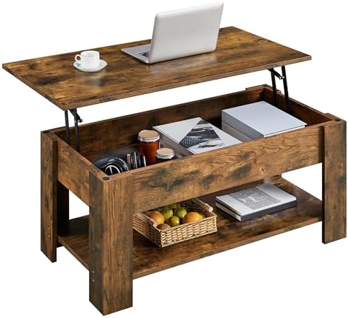 Yaheetech 47.2 in Lift Top Coffee Table with Storage Shelf, Rustic Brown