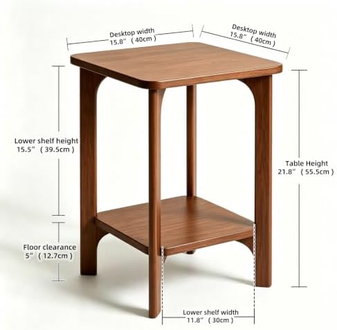 Solid Wood Small Square Side Table for Living Room, Bedroom