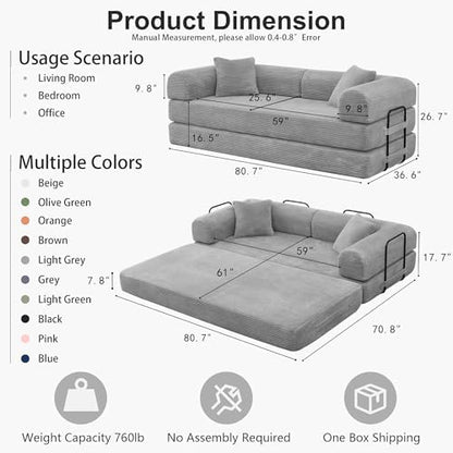 JJJ 78 inch Boneless Sofa Bed Sleeper Couch