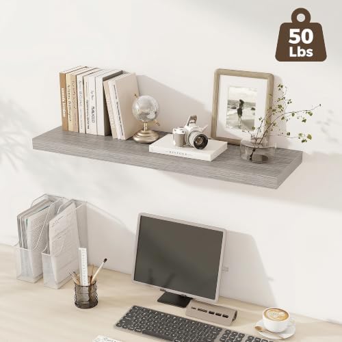12 Deep Floating Shelves, 40W x 12D Floating Shelves for Wall Set of 2, Extra Deeper Hanging Wood Shelves for Wall for Living Room Kitchen Laundry Room Kitchen Home Office - Grey
