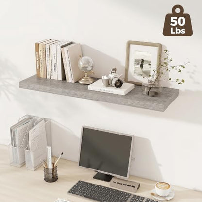 12 Deep Floating Shelves, 40W x 12D Floating Shelves for Wall Set of 2, Extra Deeper Hanging Wood Shelves for Wall for Living Room Kitchen Laundry Room Kitchen Home Office - Grey