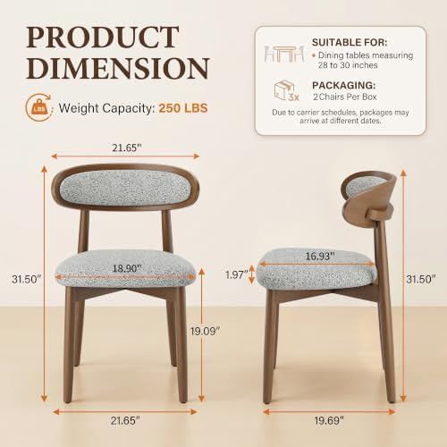 Wooden Dining Chairs set of 6, Farmhouse Dinner Chairs with Curved Back