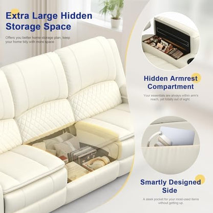 3 Seater Reclining Sofa, Recliner Sofa with Liftable Console (Pu,White)