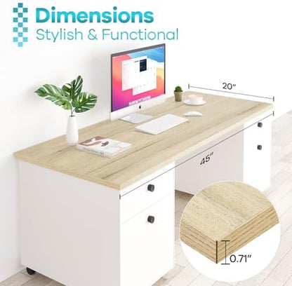 Kaboon Universal Tabletop 45"x20", Solid One-Piece Melamine Table Top, L-Desk Floating Desk DIY, Home and Office, Oak/Grey Tone