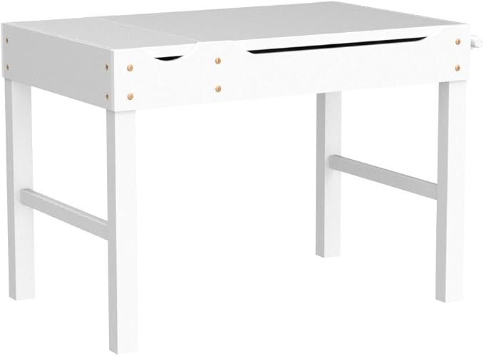 HONEY JOY Kids Table, 2 in 1 Toddler Wooden Activity Table with Paper Roll, Convertible Building Block Tabletop, 3 Storage Compartments, Children Furniture Set for Daycare, Playroom, White