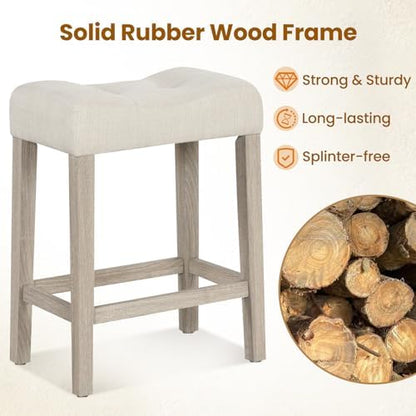 GIANTEX 24" Saddle Bar Stools Set of 2, Farmhouse Button Tufted Barstools