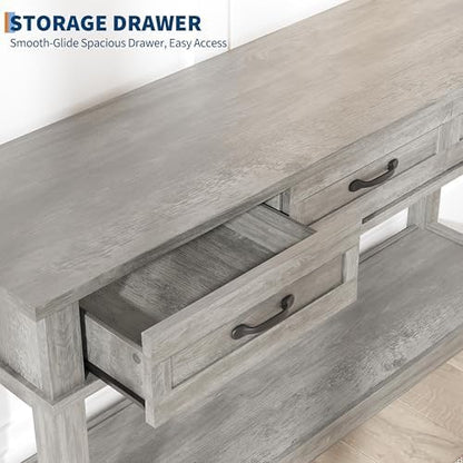 GarveeHome 3 Drawers Entryway Table, Farmhouse Wooden Console Table,Grey