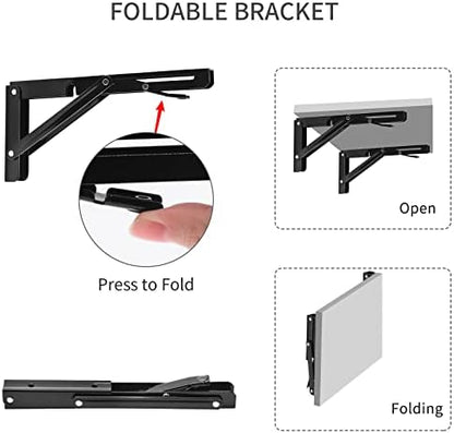 YUMORE 10 Inch Folding Shelf Bracket, Heavy Duty L Bracket, Black, 2 Pack