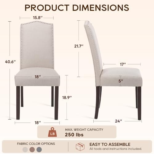 Upholstered Dining Chair Modern Stylish Kitchen Diner Fabric Set of 2