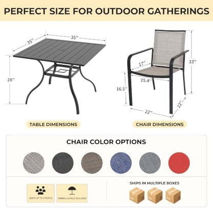 Anmutig 5 Piece Patio Dining Set, 35" Square Table & Stackable Chairs Blue