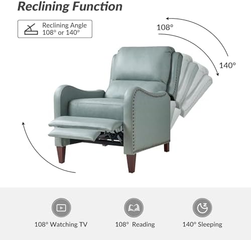 HULALA HOME Genuine Leather Recliner Chair, Grey