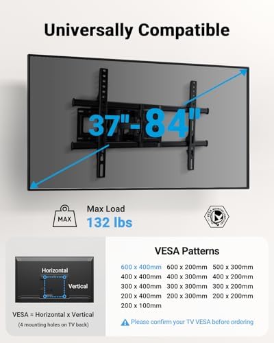 Pipishell Full Motion TV Wall Mount for Most 37-84 Inch TVs up to 132lbs