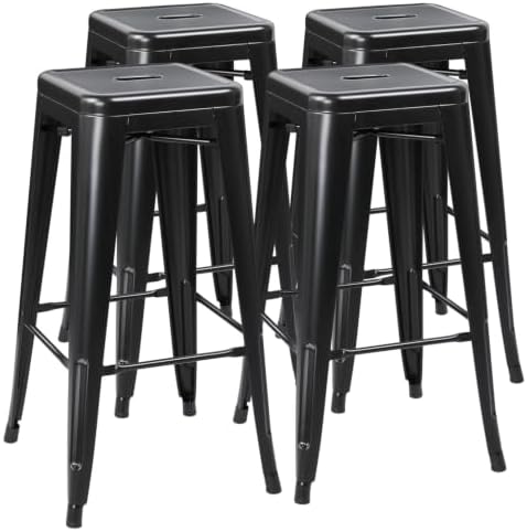Yaheetech 30 Inch Metal Bar Stools Set of 4, Stackable Barstools, Black