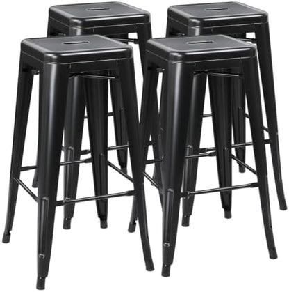 Yaheetech 30 Inch Metal Bar Stools Set of 4, Stackable Barstools, Black
