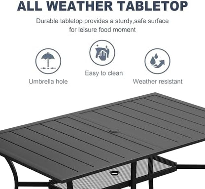 7PCS Outdoor Dining Set, 59.2" Rectangle Table, 6 Swivel Chairs, Brown
