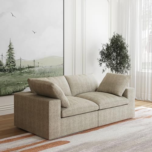 JACH Modular Sectional Cloud Couches for Living Room, Comfy Love Seat Sofas, Thick Cushion, Covers Removable, Modular Sofa, Cloud Couch for Living Room Bedroom Apartment (Khaki)
