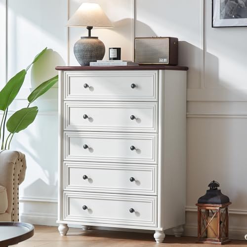 RWYHG Farmhouse 5 Drawer Dresser, 45" Tall Chest of Drawers for Bedroom