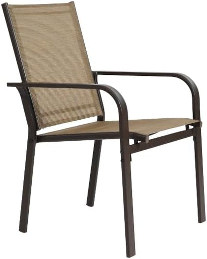 7-Piece Patio Dining Set with Rectangle Table and 6 Stackable Textilene Chairs, Outdoor Furniture for Garden Backyard Deck in Brown