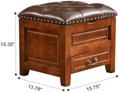 Ottoman with Storage Entryway Shoe Bench, Solid Rubberwood Footstool
