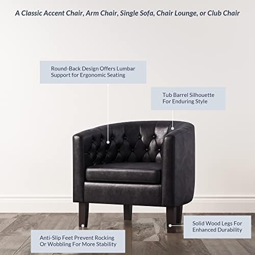BELLEZE Black Accent Chairs for Living Room, Elegant Arm Chair Upholstered Tufted Barrel Chair Club Chair for Bedroom with Sturdy Legs and Faux Leather - Berlinda (Black)