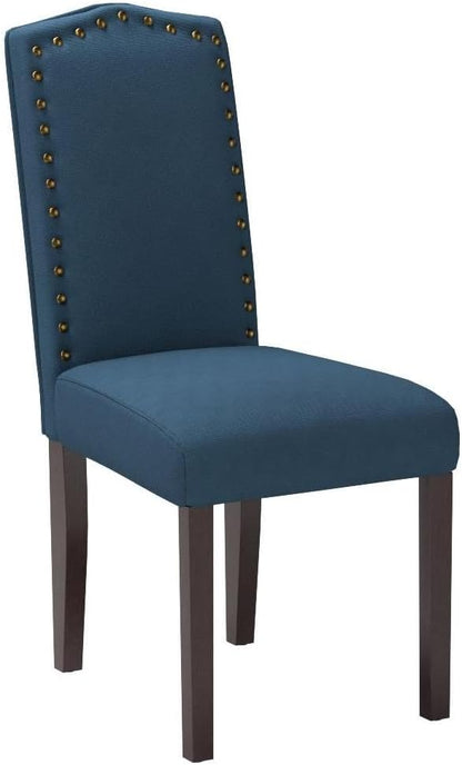 LSSBOUGHT Dining Chairs Set of 2,Upholstered Parsons Dining Room Chairs Fabric Kitchen Chairs with Solid Wood Frame and Nailhead Trim(Blue)
