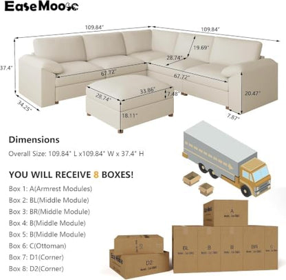 EASE MOOSE Faux Leather Sectional Couch, Modular Sofa, Beige