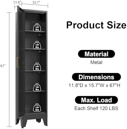 Narrow Bthroom Storage Cabinet Tall Metal Storage Cbinets with 4 Adjustable Shelves Freestanding 5 Tier Slim Pantry Cabinet for Kitchen Office Small Space