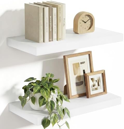 10 in Deep Floating Shelves 16” Set of 2, White