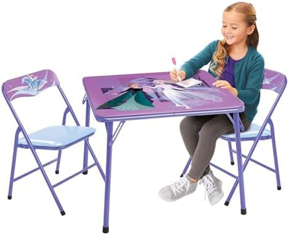 Disney Frozen Kids Folding Table & Chairs Set for Kid and Toddler 36 Months Up To 7 years, Includes: 1 Table (24"L x 24"W x 20"H), 2 Chairs (13"L x 13.5"W x 21"H) Weight Limit: 70 lb
