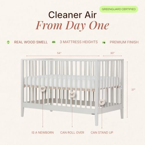 dadada LaLa Solid Wood 3-in-1 Convertible Baby Crib, Almond Milk