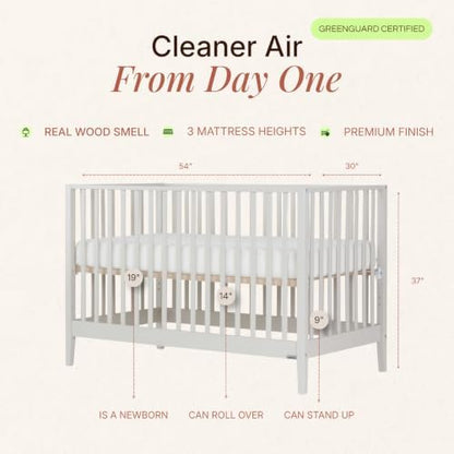 dadada LaLa Solid Wood 3-in-1 Convertible Baby Crib, Almond Milk